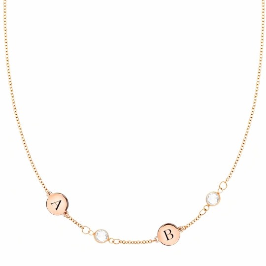 10K Rose Gold Cubic Zirconia Personalized Birthstone & Personalized Initial Letter Cable Chain Necklace