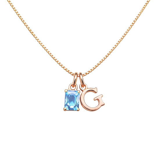 10K Rose Gold Cubic Zirconia Personalized Birthstone & Personalized Initial Letter Pendant Necklace