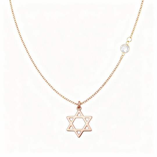 10K Rose Gold Cubic Zirconia Personalized Birthstone & Star Of David Pendant Necklace