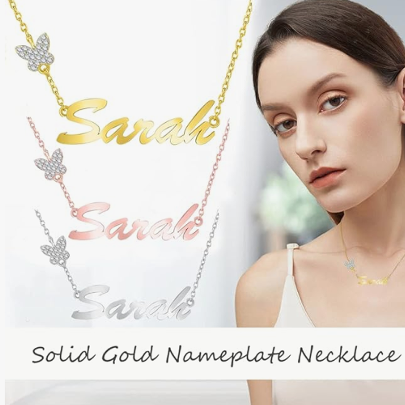 Klassische Schmetterlingskette aus 10-karätigem Roségold mit Zirkonia und personalisiertem Namen-5