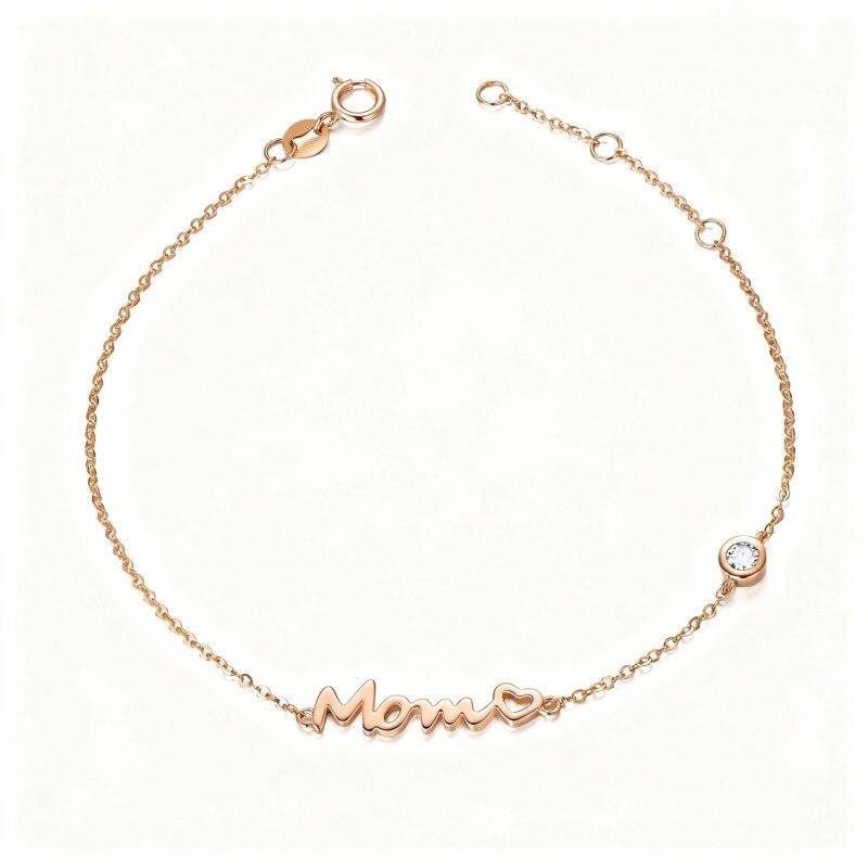 Pulsera clásica personalizada con dije de nombre en oro rosa de 10 quilates y circonitas cúbicas.-1