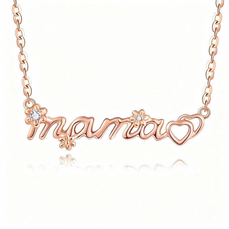 Collar con colgante de margarita clásico personalizado con circonitas cúbicas y oro rosa de 14 quilates-1
