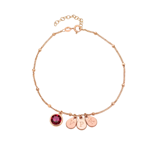 10K Rose Gold Cubic Zirconia Personalized Engraving Charm Bracelet