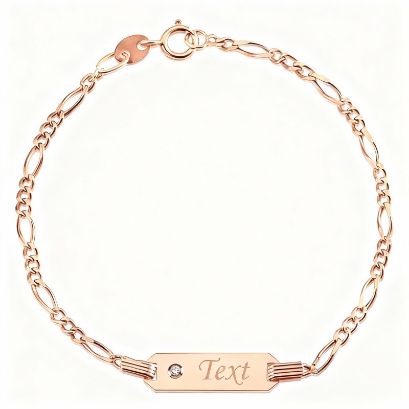 Bracelet d'identification personnalisé en or rose 14 carats et zircon cubique avec gravure-1