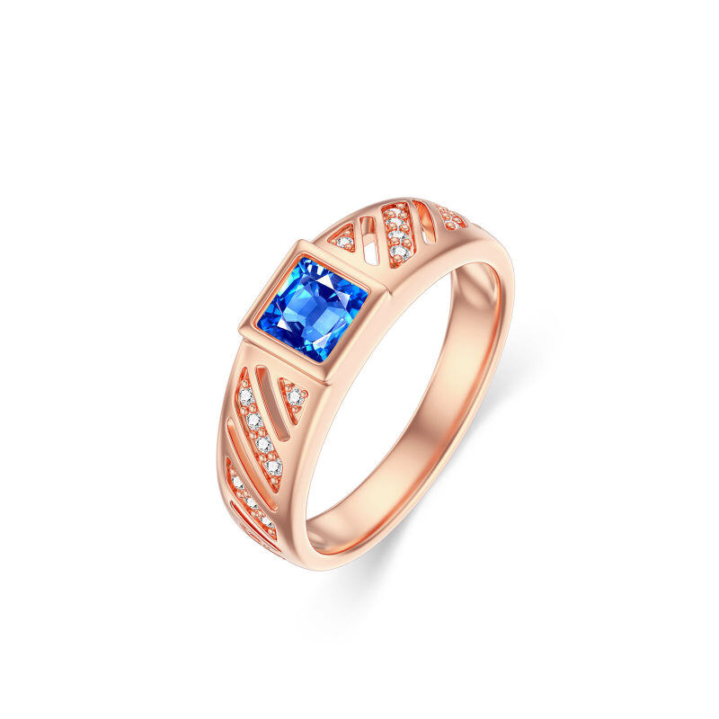 10K Rose Gold Cubic Zirconia Personalized Engraving & Square Ring-14