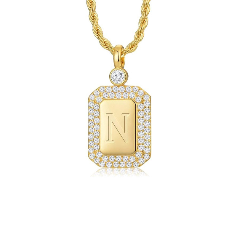 Personalisierte Halskette aus 10-karätigem Roségold mit Zirkonia-Anhänger (Anfangsbuchstabe und Stab)-3