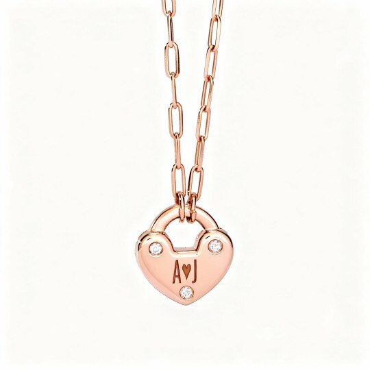 Collar con colgante de corazón y letra inicial personalizada en oro rosa de 10 quilates con circonitas cúbicas