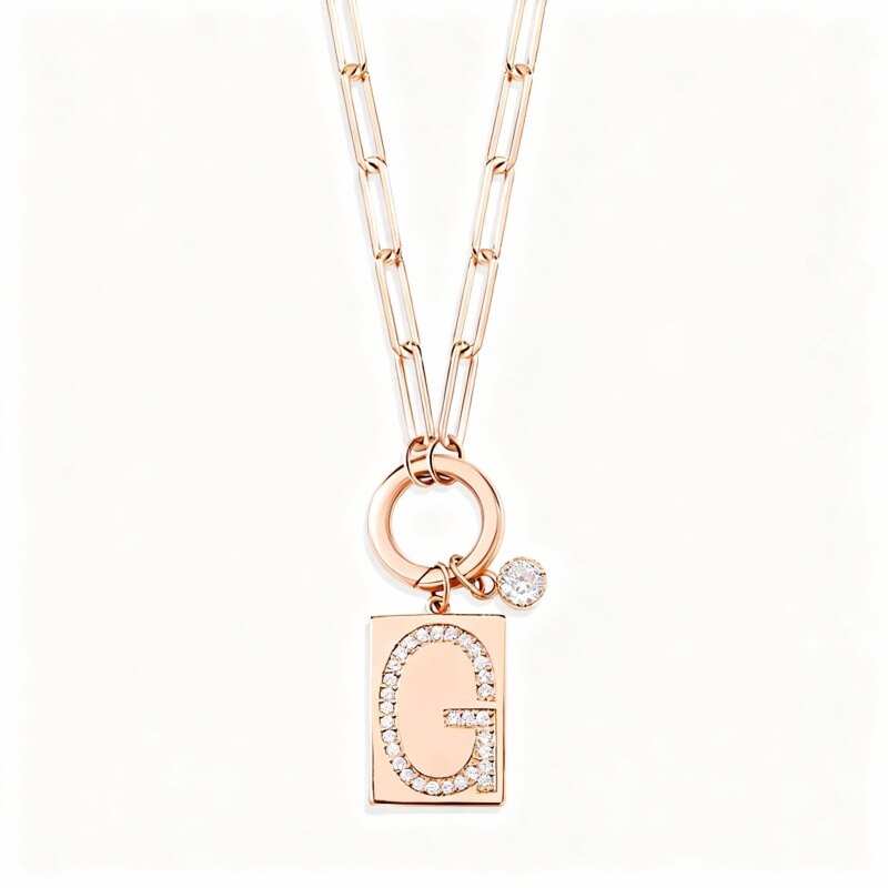 Personalisierte Halskette mit Anhänger in Form eines Anfangsbuchstabens aus 10-karätigem Roségold mit Zirkonia-1