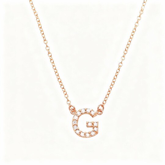 Collar con colgante de inicial personalizada en oro rosa de 10 quilates con circonitas cúbicas