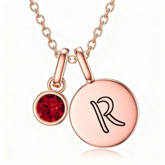 Collar con colgante de oro rosa de 10 quilates con circonita cúbica, inicial personalizada y piedra natal personalizada.