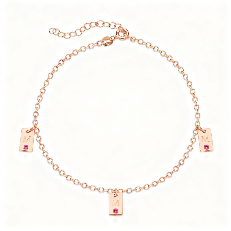 Tobillera con dije de una sola capa, personalizada con inicial en circonita cúbica y oro rosa de 10 quilates-1