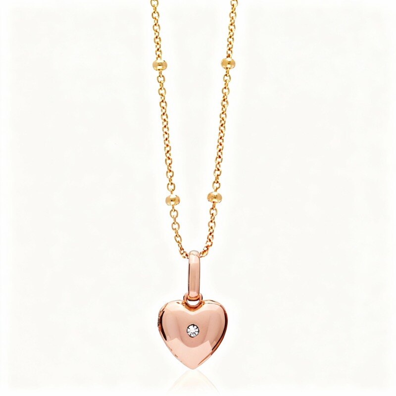 Personalisierte Foto- und Herz-Fotomedaillon-Halskette aus 10-karätigem Roségold mit Zirkonia-1