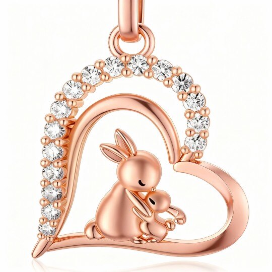 10K Rose Gold Cubic Zirconia Rabbit & Heart Pendant Necklace