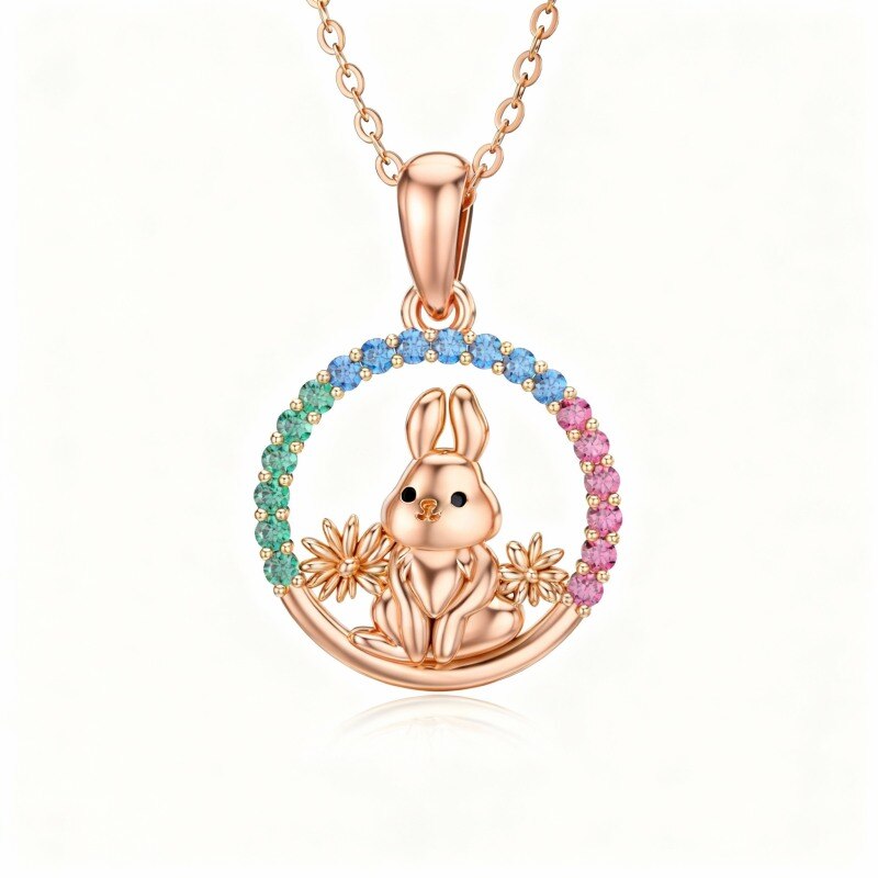 Halskette mit Hasenanhänger aus 14-karätigem Roségold und Zirkonia-1