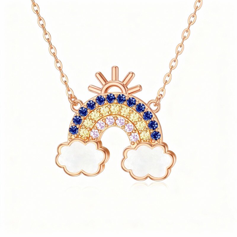 Collar con colgante de arcoíris y sol en oro rosa de 18 quilates con circonitas cúbicas-1