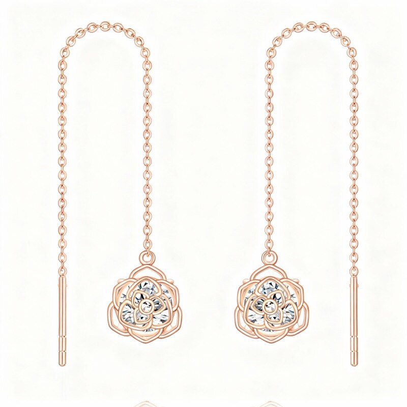 Ohrhänger aus 10-karätigem Roségold mit Zirkonia in Rosenform-1