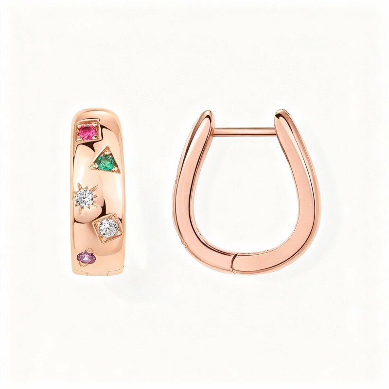 14K Rose Gold Cubic Zirconia Round Hoop Earrings-1
