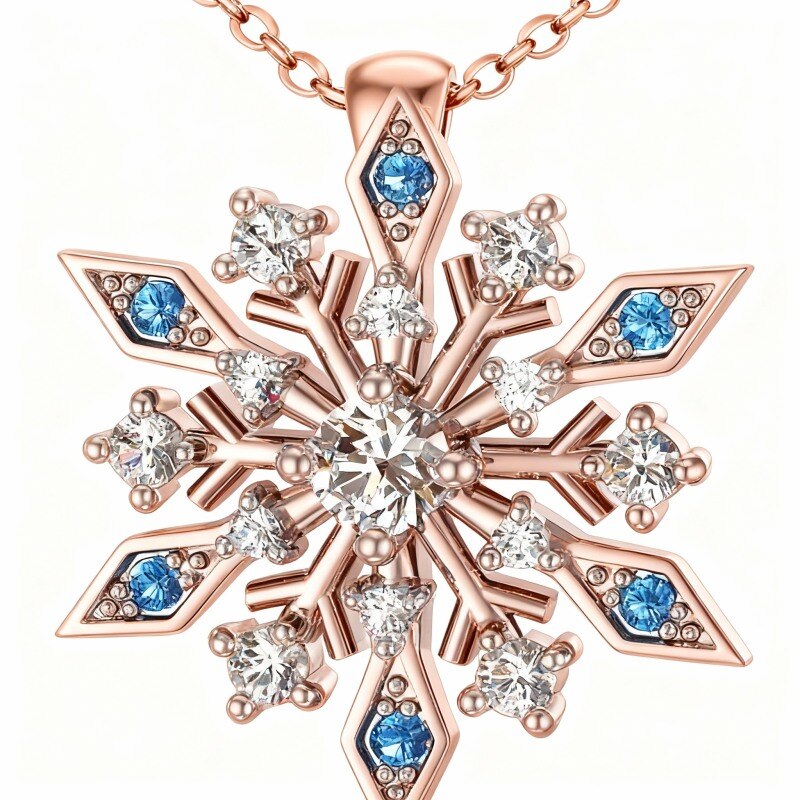 Collar con colgante de copo de nieve de circonita cúbica en oro rosa de 18 quilates-1