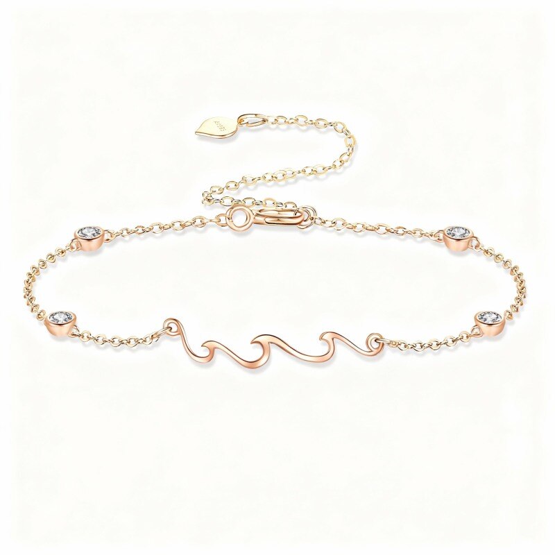 18K Rose Gold Cubic Zirconia Spray Charm Bracelet-1