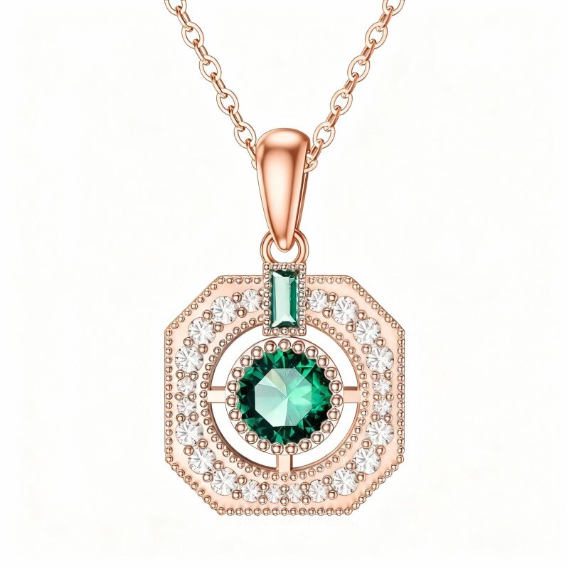 10K Rose Gold Cubic Zirconia Square Pendant Necklace-10
