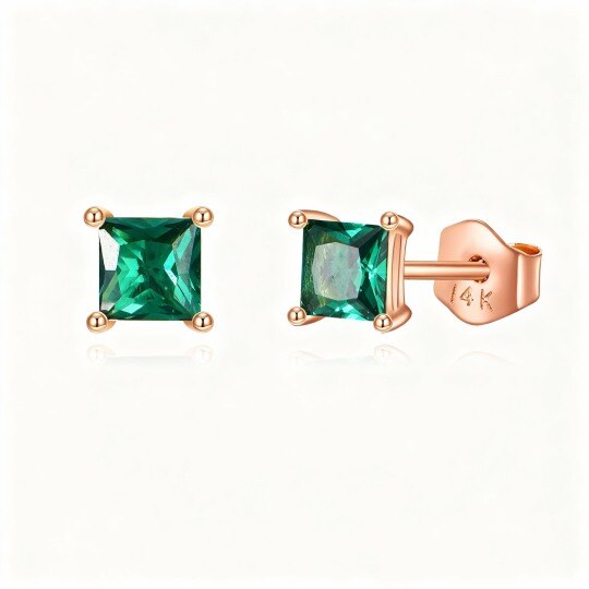 10K Rose Gold Cubic Zirconia Square Stud Earrings