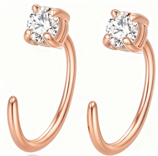 Boucles d'oreilles puces carrées en or rose 10 carats et zirconiums cubiques