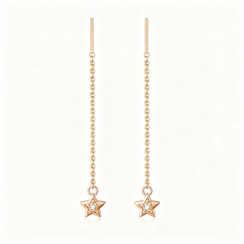 14K Rose Gold Cubic Zirconia Star Drop Earrings-1