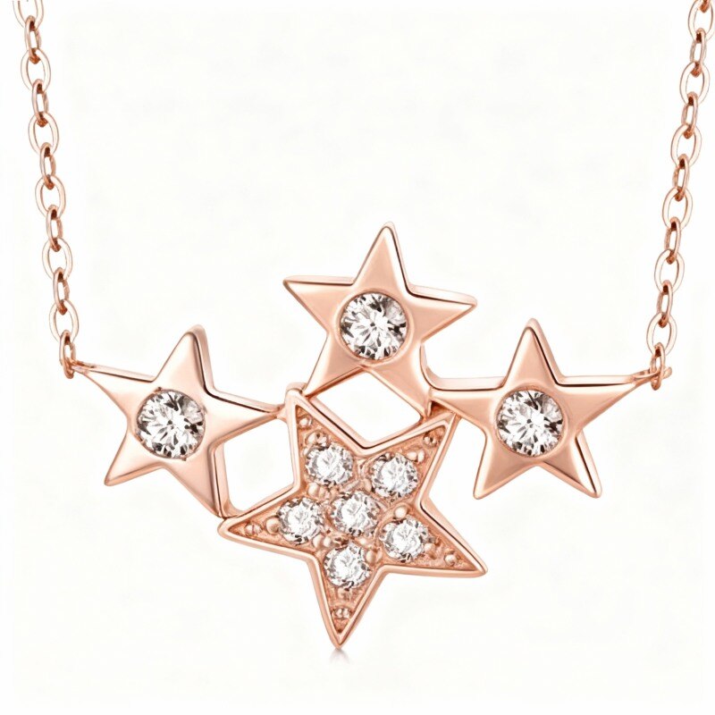 Halskette mit Sternanhänger aus 10-karätigem Roségold und Zirkonia-1