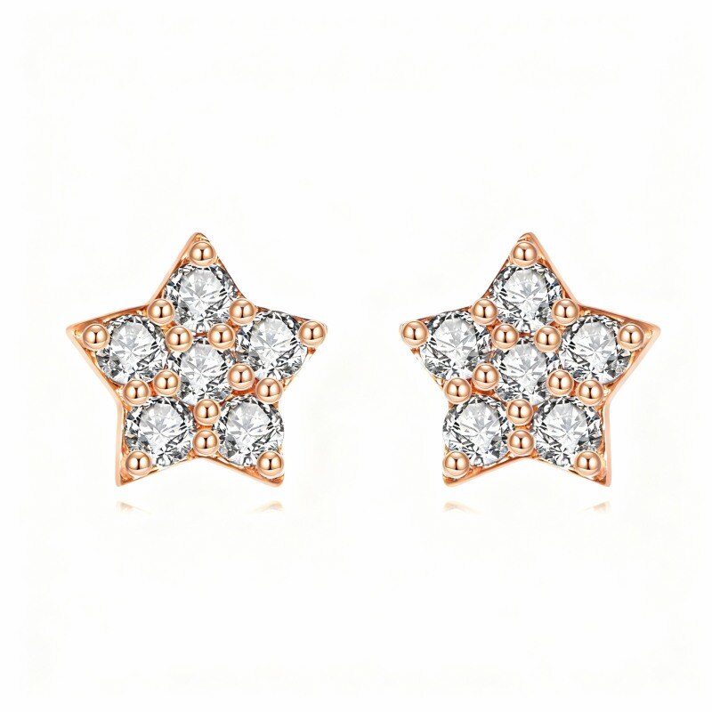 Pendientes de estrella con circonitas cúbicas en oro rosa de 10 quilates-1