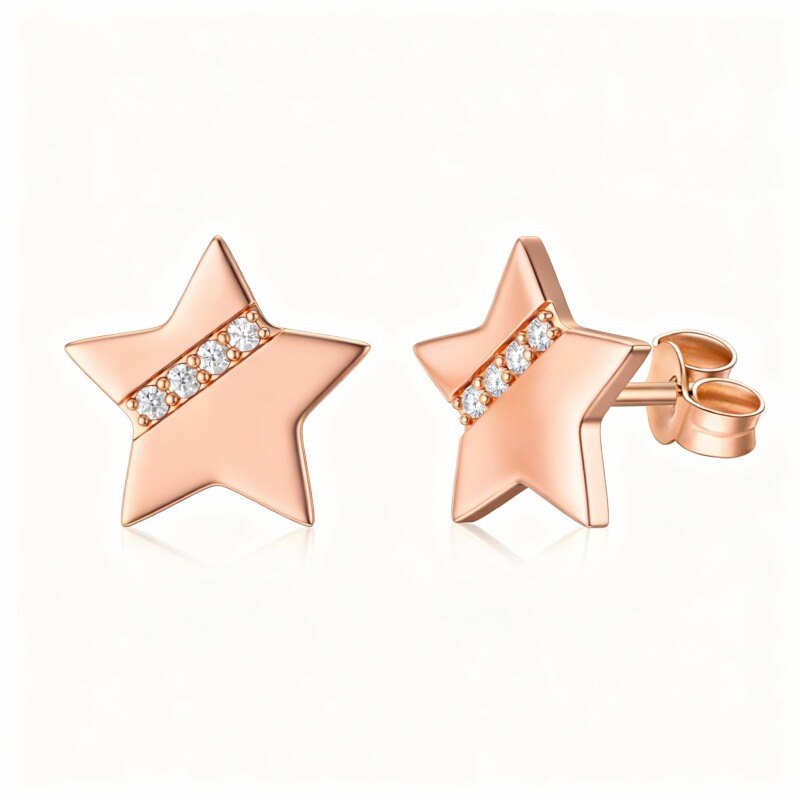 Pendientes de estrella con circonitas cúbicas en oro rosa de 10 quilates-1