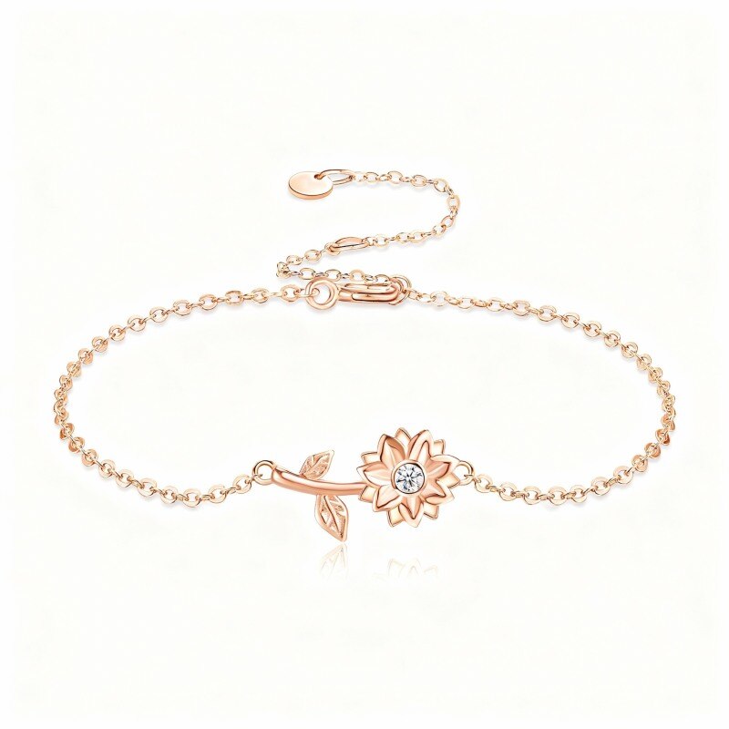 Bracelet à breloques tournesol en or rose 10 carats et zircon cubique-1