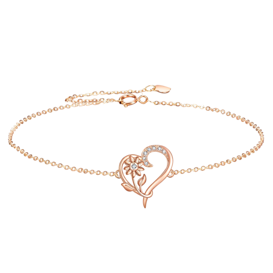 10K Rose Gold Cubic Zirconia Sunflower Charm Bracelet