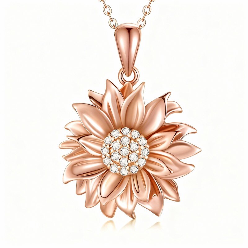 Collar con colgante de girasol de oro rosa de 9 quilates y circonitas cúbicas-13