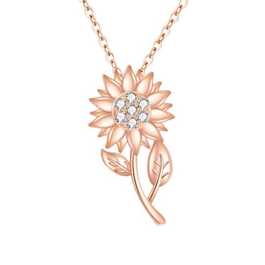 Hangerketting met zonnebloem en 10 karaats roségouden kubieke zirkonia