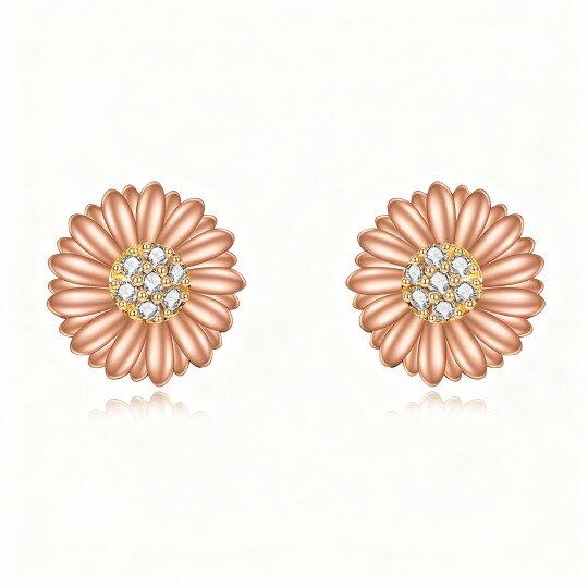 10K Rose Gold Cubic Zirconia Sunflower Stud Earrings