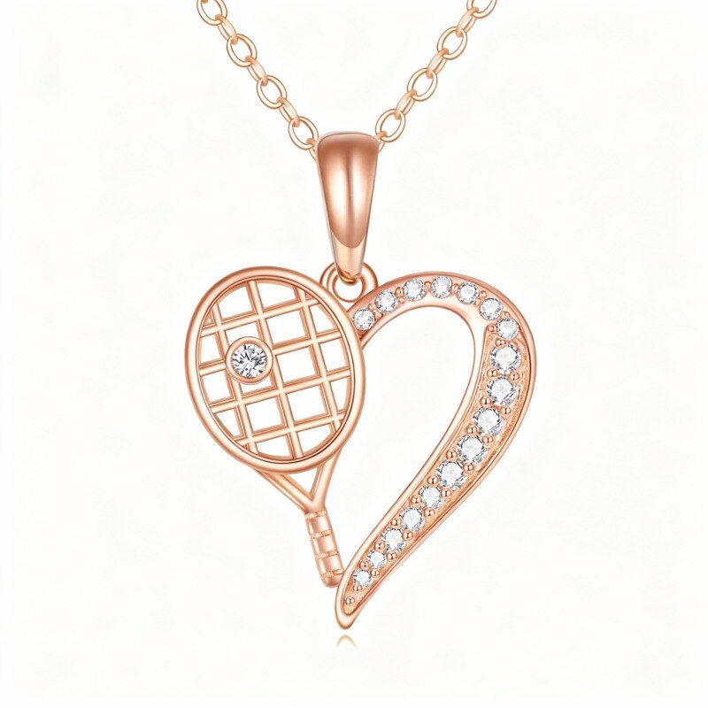 Collier pendentif tennis en or rose 14 carats et zircon cubique-1