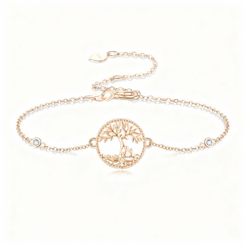 Bracelet à breloques Arbre de Vie en or rose 18 carats et zirconiums cubiques-1
