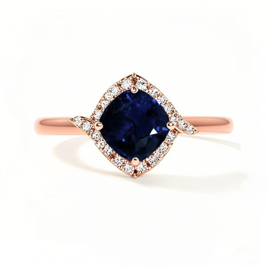Bague de fiançailles personnalisée en or rose 10 carats avec pierre précieuse taille coussin