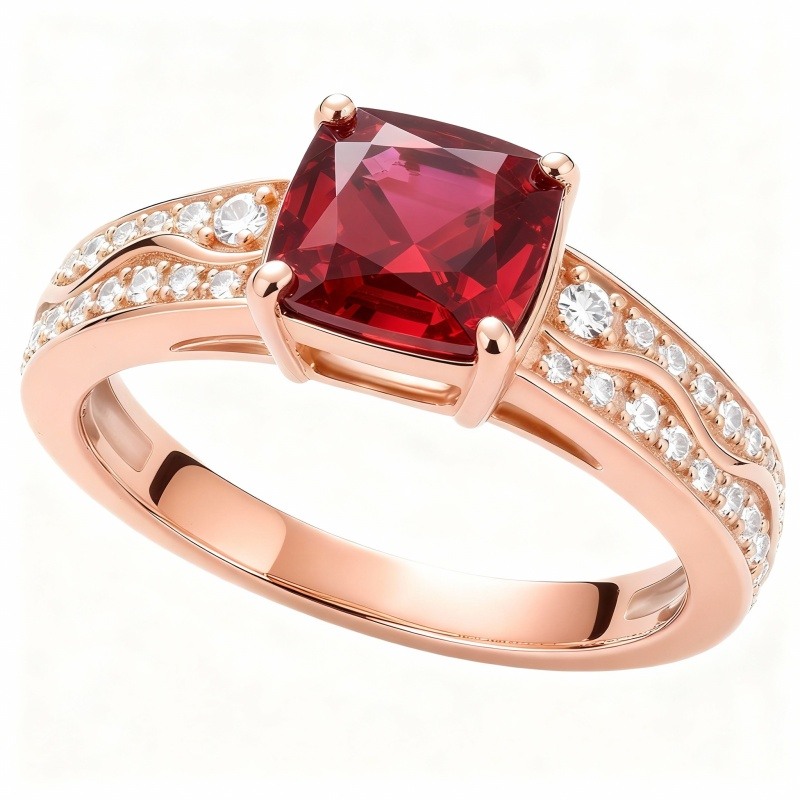 Anillo de compromiso de oro rosa de 10 quilates con corte cojín-13