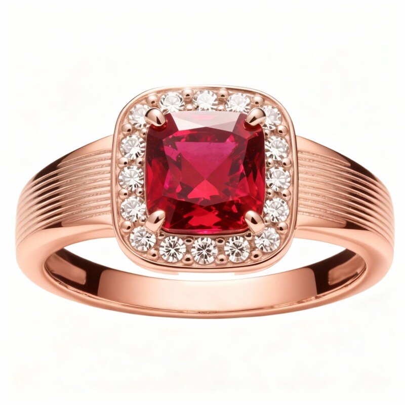 Anillo de compromiso de oro rosa de 10 quilates con corte cojín-12
