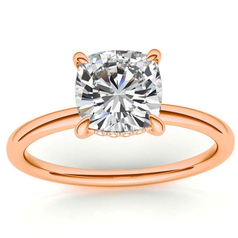 Verlobungsring aus 10-karätigem Roségold mit kissenförmigem Moissanit und verstecktem Halo-1