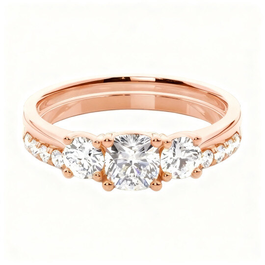 10K Rose Gold Cushion Cut Lab-Grown Diamond Custom Bridal Set D Color VVS1/VS1 Clarity 3EX IGI Certified