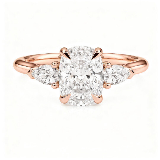 Verlobungsring aus 18-karätigem Roségold mit kissenförmigem, im Labor gezüchtetem Diamanten (Farbe D, Reinheit VVS1/VS1, 3EX, IGI-zertifiziert).