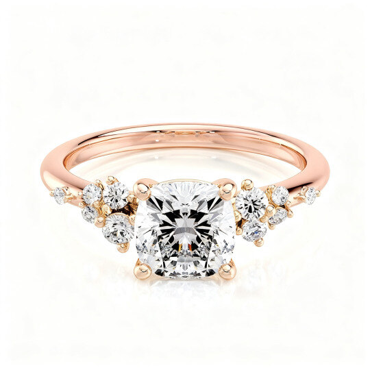 Verlobungsring aus 18-karätigem Roségold mit kissenförmigem, im Labor gezüchtetem Diamanten (Farbe D, Reinheit VVS1/VS1, 3EX, IGI-zertifiziert).