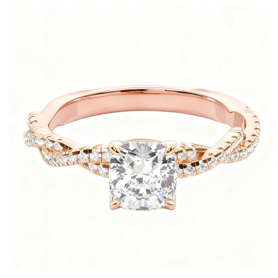 10K Rose Gold Cushion Cut Lab-Grown Diamond Custom Engagement Ring D Color VVS1/VS1 Clarity 3EX IGI Certified