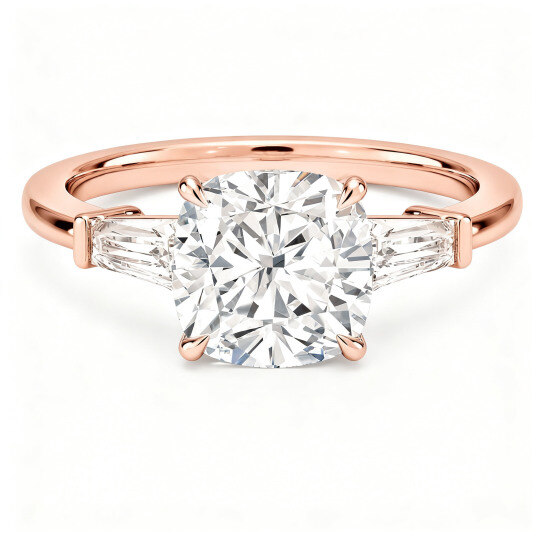 Verlobungsring aus 18-karätigem Roségold mit kissenförmigem, im Labor gezüchtetem Diamanten (Farbe D, Reinheit VVS1/VS1, 3EX, IGI-zertifiziert).