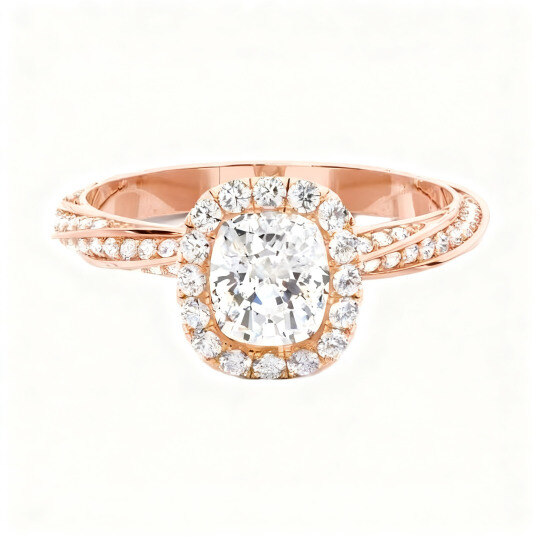10K Rose Gold Cushion Cut Lab-Grown Diamond Custom Engagement Ring D Color VVS1/VS1 Clarity 3EX IGI Certified
