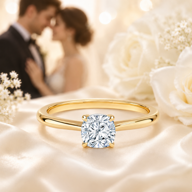 10K Rose Gold Cushion Cut Lab-Grown Diamond Solitaire Engagement Band-4