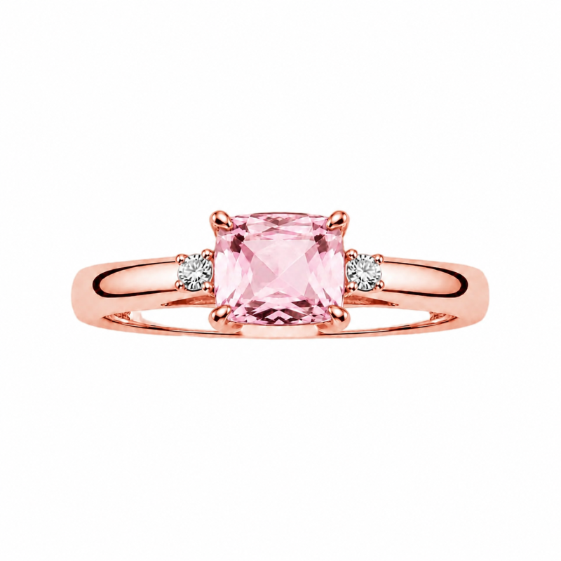 10K Rose Gold Cushion Cut Morganite Sidestone Engagement Ring-1