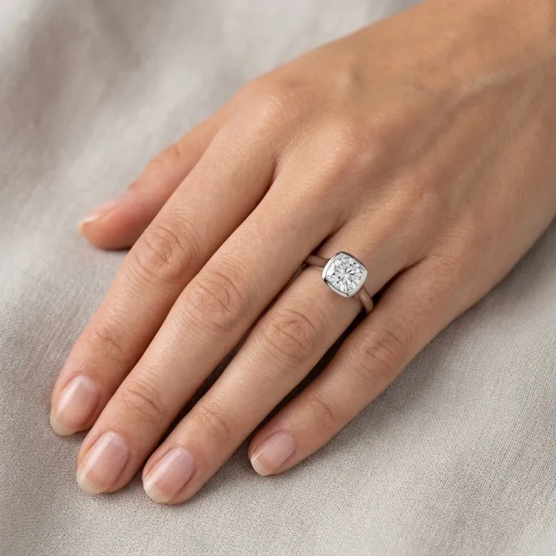 Verlobungsring aus 14-karätigem Roségold mit kissenförmigem Moissanit-Solitär-2